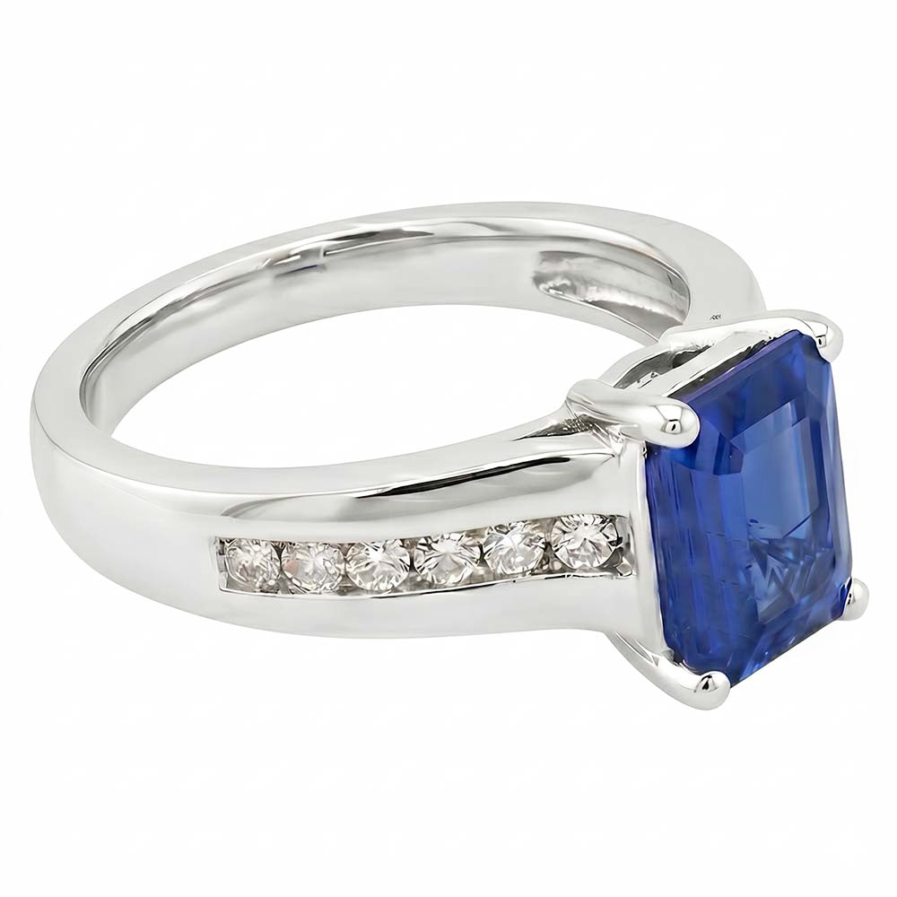 Gold Natürlicher Diamant ( nicht im Labor gezüchtet ) Schmuck Smaragdschliff Blauer Saphir Ring 3 Karat Krappen Set