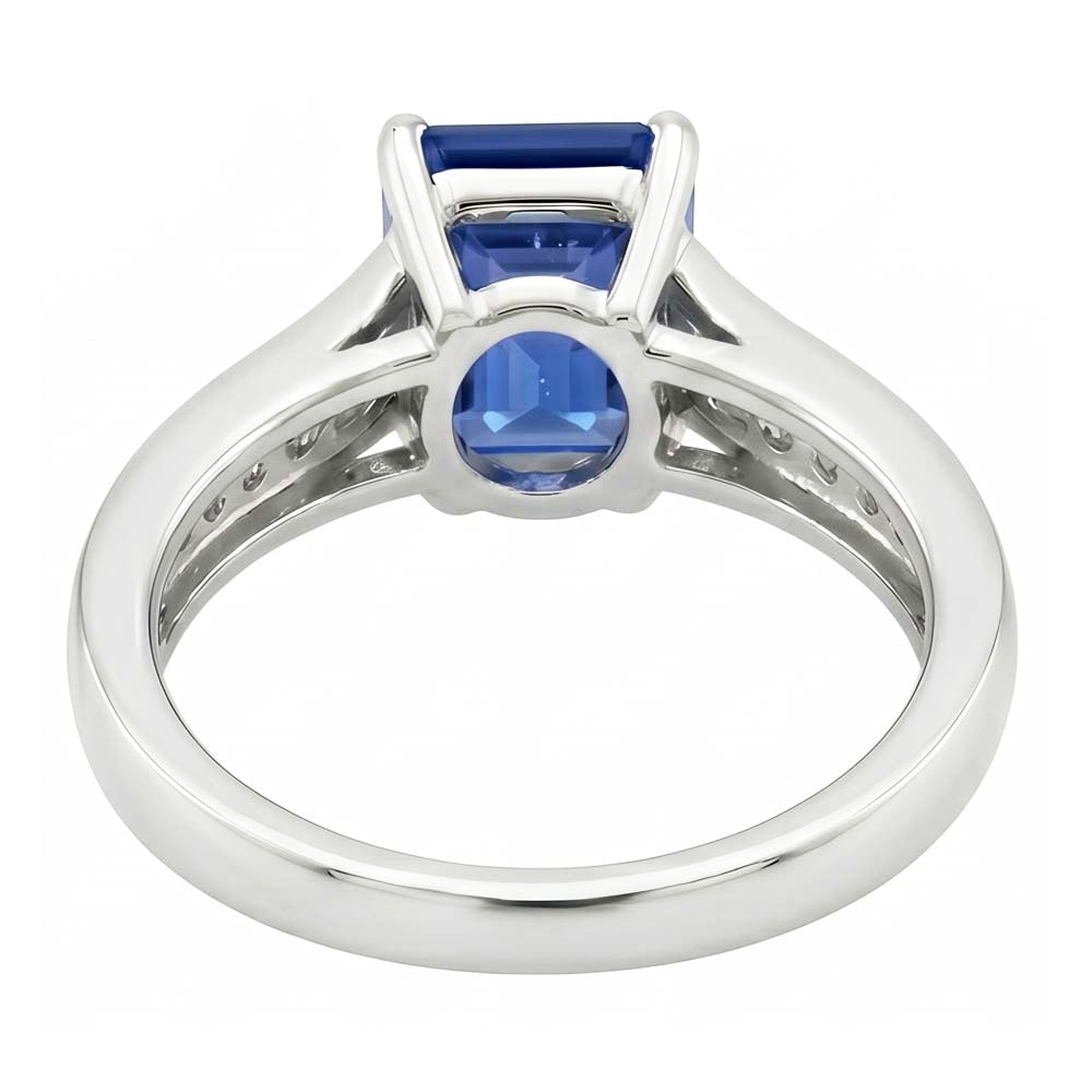 Gold Natürlicher Diamant ( nicht im Labor gezüchtet ) Schmuck Smaragdschliff Blauer Saphir Ring 3 Karat Krappen Set