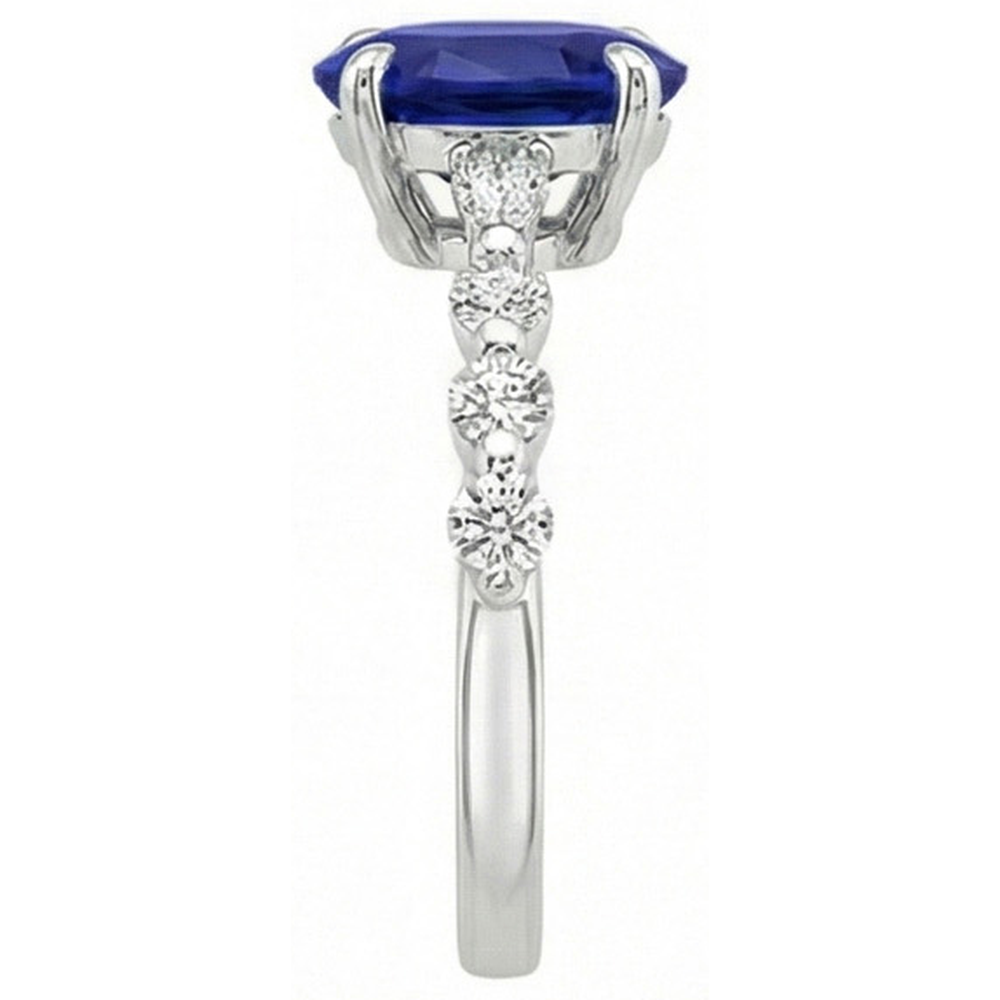 Gold Oval Blauer Saphir Aus der Erde Abgebauter Natürlicher Diamantring Marquise & Rundschliff 6 Karat Neu