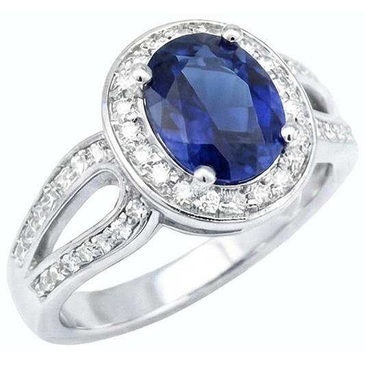 Gold Oval Halo Ring SriLanka Saphir Split Schaft & Natürlicher Diamant ( nicht im Labor gezüchtet )en 4 Karat