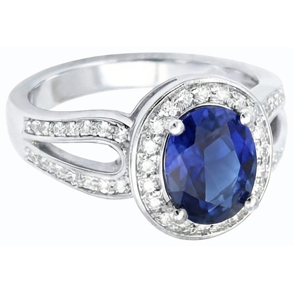 Gold Oval Halo Ring SriLanka Saphir Split Schaft & Natürlicher Diamant ( nicht im Labor gezüchtet )en 4 Karat