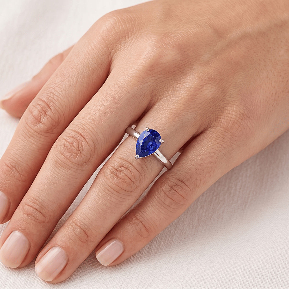 Gold Solitaire Birnenförmiger Srilanka Saphir Ring 1,50 Karat