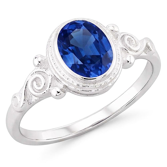 Gold Solitaire Oval Blauer Saphir Ring Antik-Stil 2 Karat