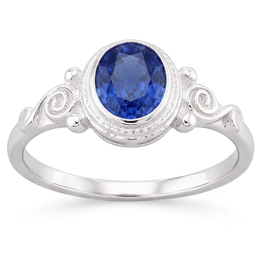Gold Solitaire Oval Blauer Saphir Ring Antik-Stil 2 Karat