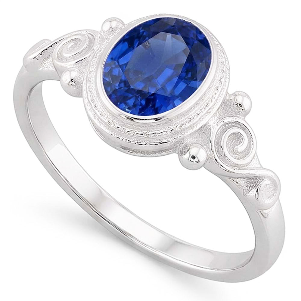 Gold Solitaire Oval Blauer Saphir Ring Antik-Stil 2 Karat