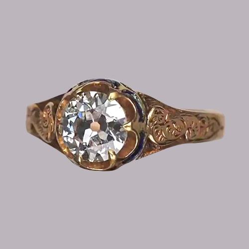 Gold Solitärring Old Cut Runder Natürlich Diamant 1,50 Karat Vintage Style