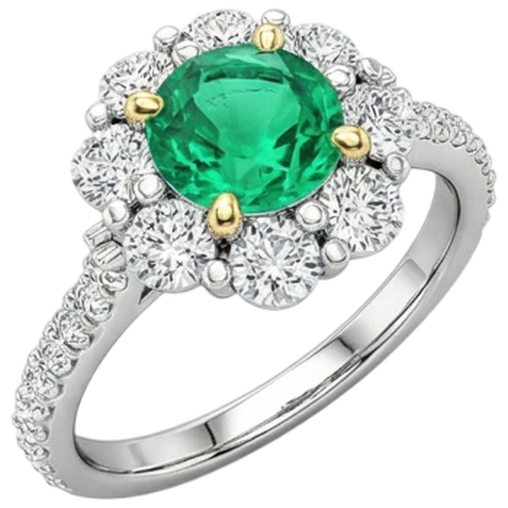 Brillantschliff Smaragd Ring in 14 Karat Zweifarbig Gold – Profilansicht