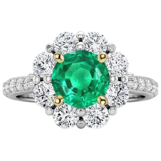 Smaragd Brillantschliff Edelstein-Ring in 14 Karat Zweifarbig Gold – Frontansicht
