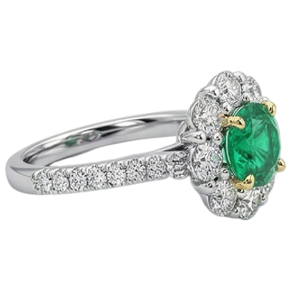 Smaragd Brillantschliff Edelstein-Ring in 14 Karat Zweifarbig Gold – Schrägansicht