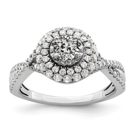 Goldener Doppelhalo-Ring runder Altschliff-Echt Diamant mit verdrehtem Schaft 3.50 Karat