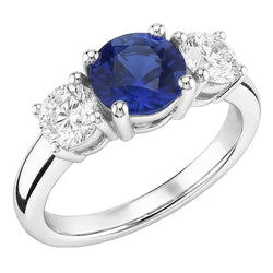 Goldener Drei-Steine-Ring mit rundem Natürlicher Diamant ( nicht im Labor gezüchtet )en Ceylon Saphir 2,50 Karat