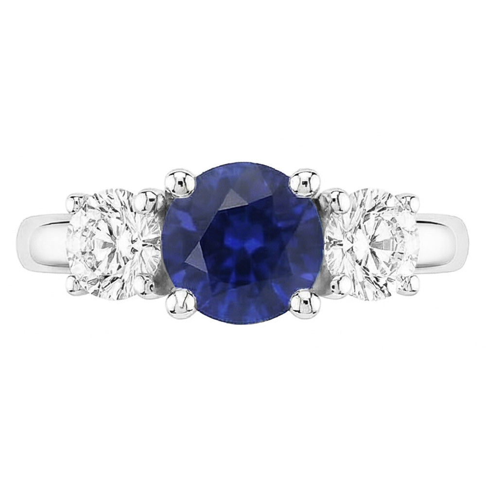 Goldener Drei-Steine-Ring mit rundem Natürlicher Diamant ( nicht im Labor gezüchtet )en Ceylon Saphir 2,50 Karat