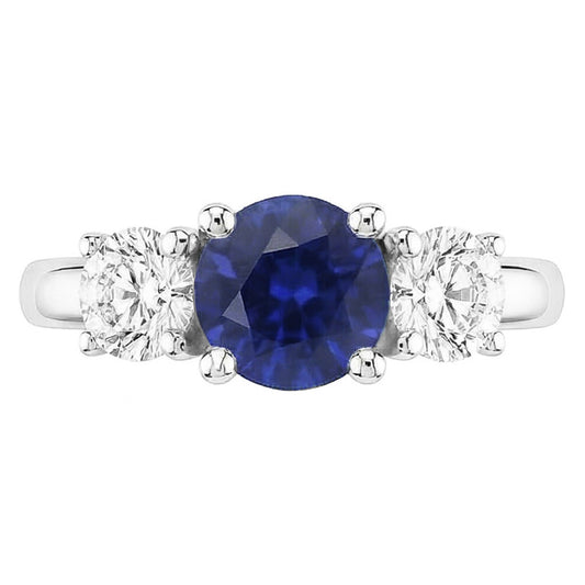Goldener Drei-Steine-Ring mit rundem Natürlicher Diamant ( nicht im Labor gezüchtet )en Ceylon Saphir 2,50 Karat