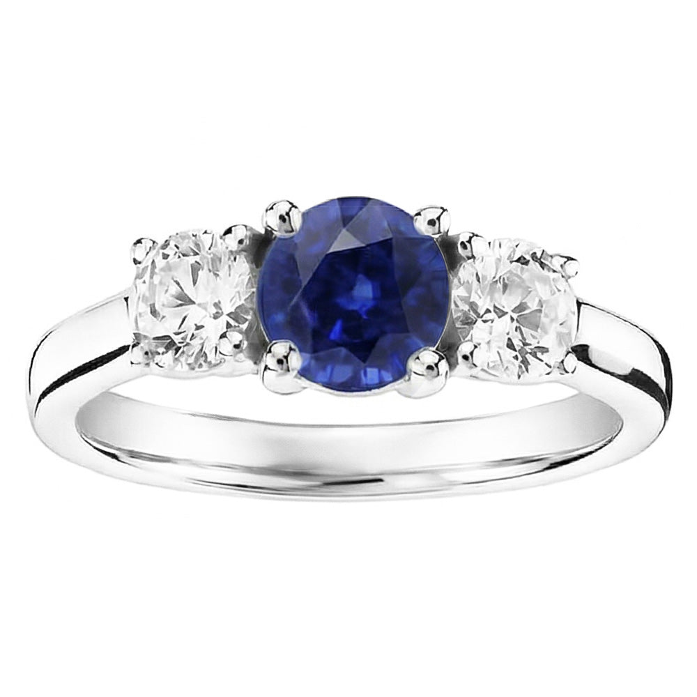Goldener Drei-Steine-Ring mit rundem Natürlicher Diamant ( nicht im Labor gezüchtet )en Ceylon Saphir 2,50 Karat