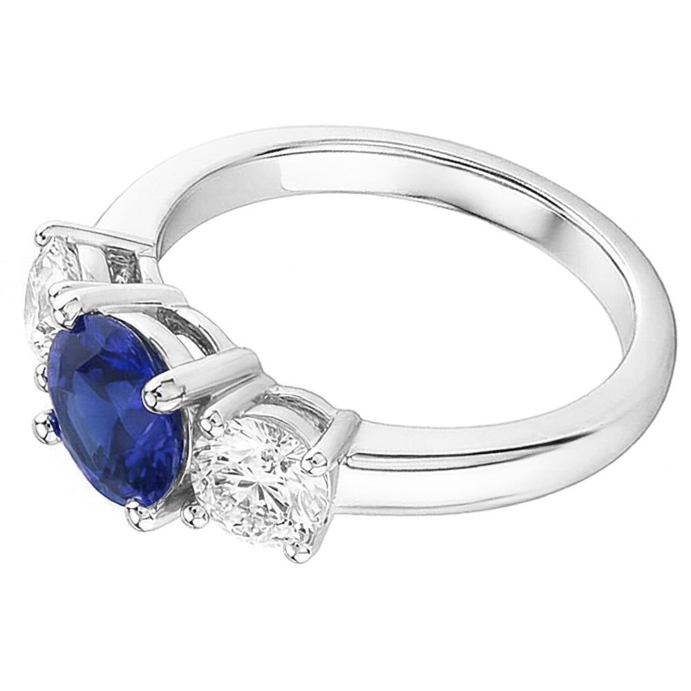 Goldener Drei-Steine-Ring mit rundem Natürlicher Diamant ( nicht im Labor gezüchtet )en Ceylon Saphir 2,50 Karat