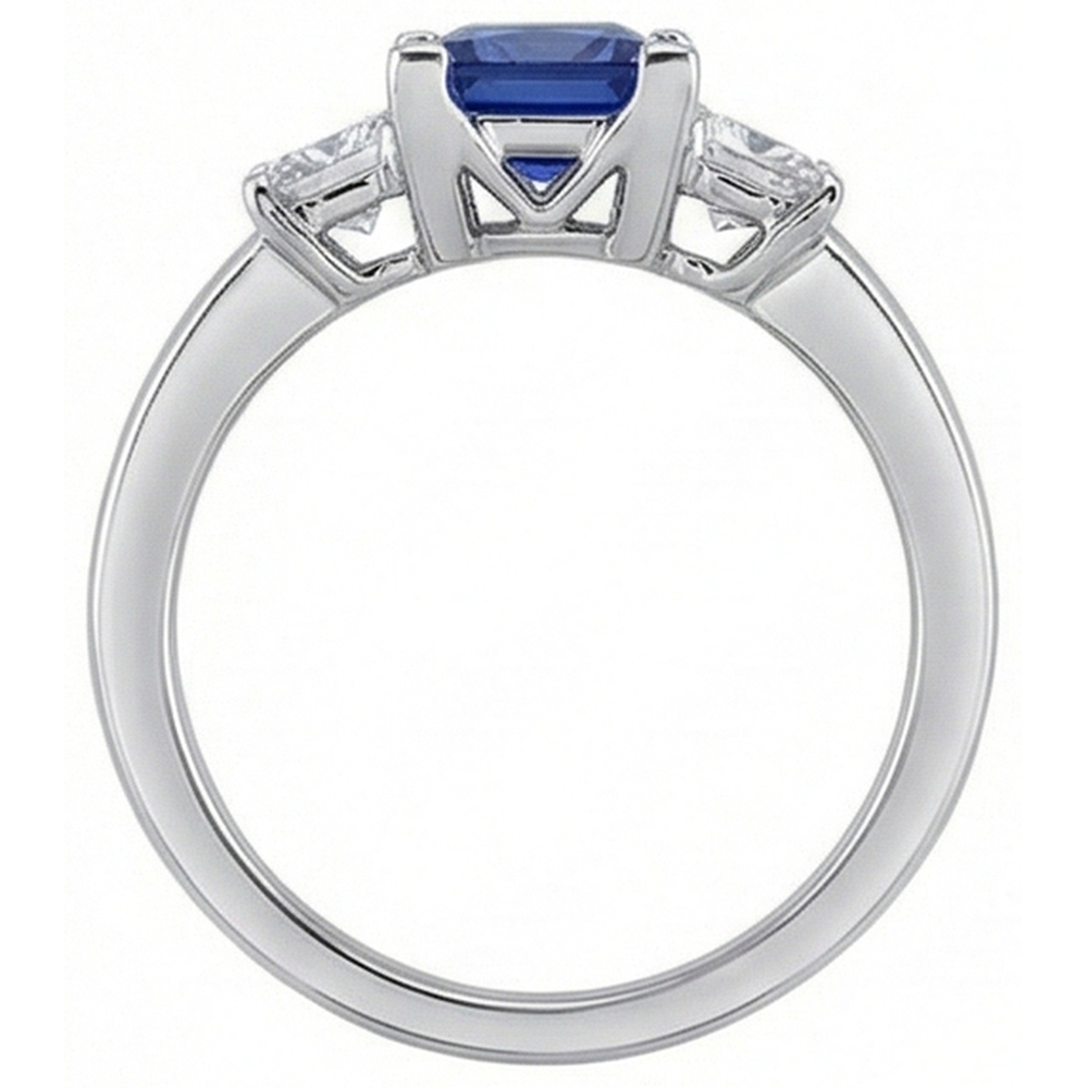 Goldener Edelstein Prinzessin Blauer Saphir & Aus der Erde Abgebauter Natürlicher Diamant 3 Steine Ring 5 Karat
