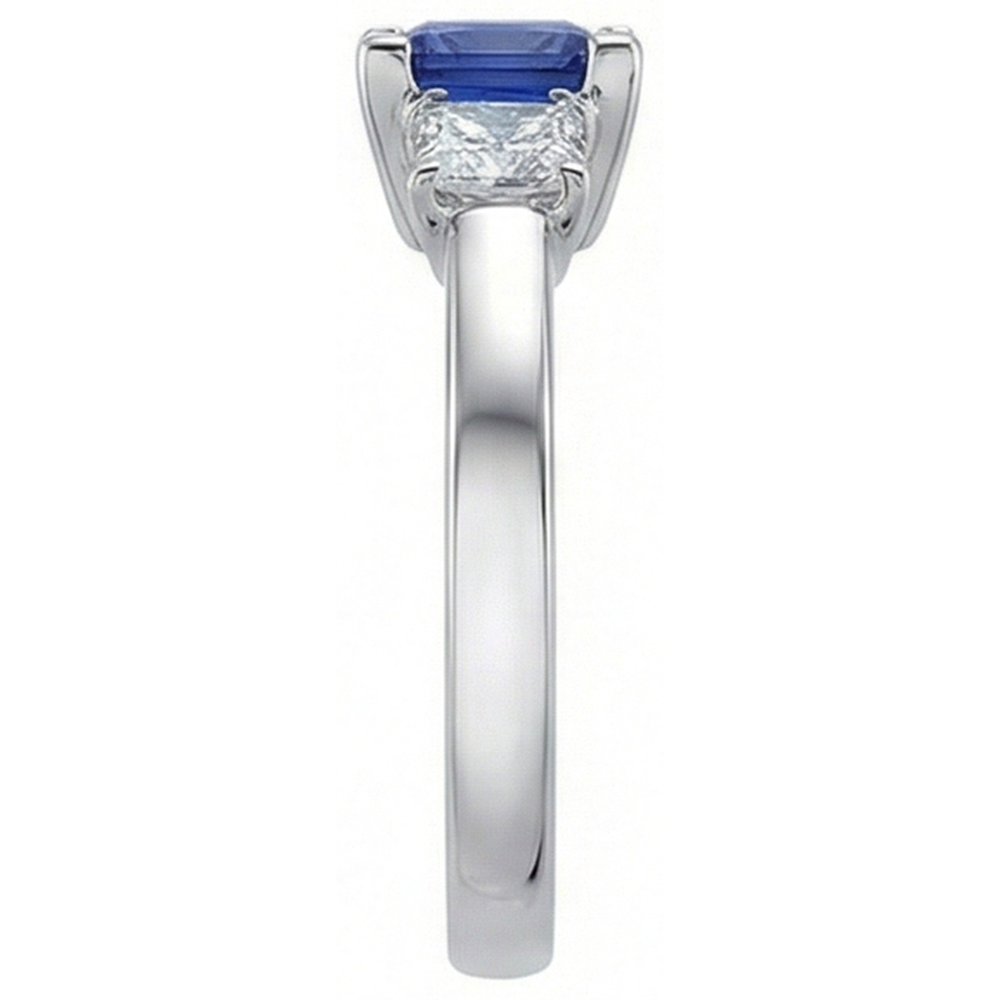 Goldener Edelstein Prinzessin Blauer Saphir & Aus der Erde Abgebauter Natürlicher Diamant 3 Steine Ring 5 Karat