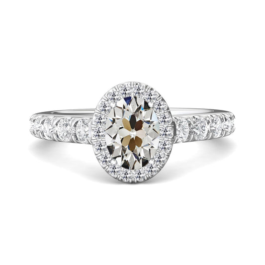 Goldener Halo-Ring Ovaler alter Minenschliff Echt Diamantschmuck 6.50 Karat