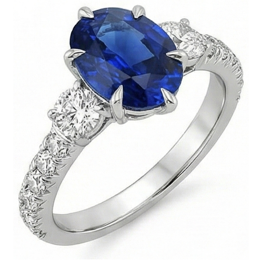 Goldener Jubiläums-Solitär-Blauer Saphir-Ring mit Akzenten 4,50 Karat