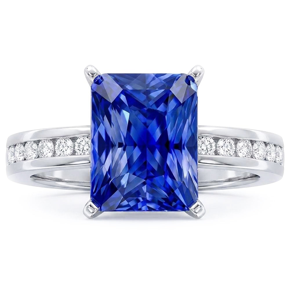 Goldener Jubiläumsring mit blauem Saphir, 4 Karat, Natürlicher Diamant ( nicht im Labor gezüchtet )en in Kanalfassung