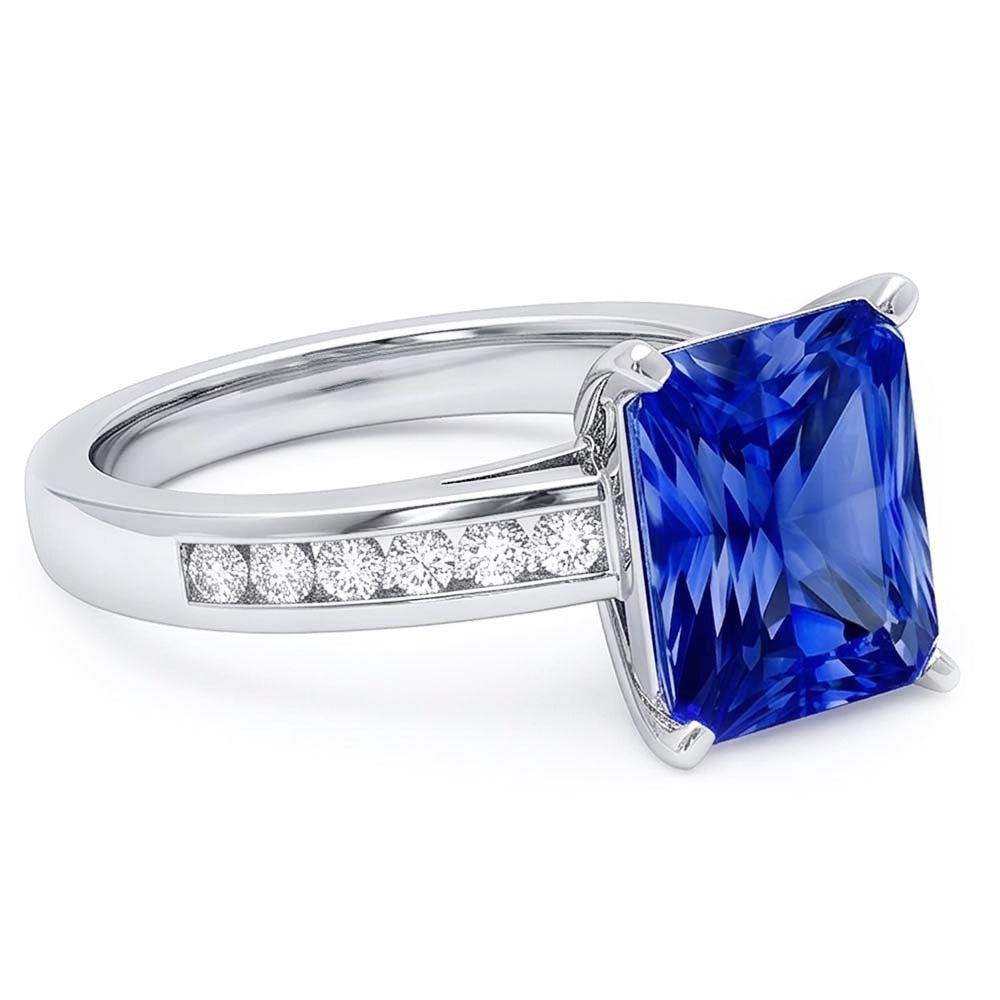 Goldener Jubiläumsring mit blauem Saphir, 4 Karat, Natürlicher Diamant ( nicht im Labor gezüchtet )en in Kanalfassung
