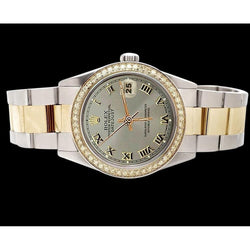 Graues römisches Zifferblatt Datejust-Uhr Rolex Edelstahl & goldene Diamantlünette SCHNELLSET