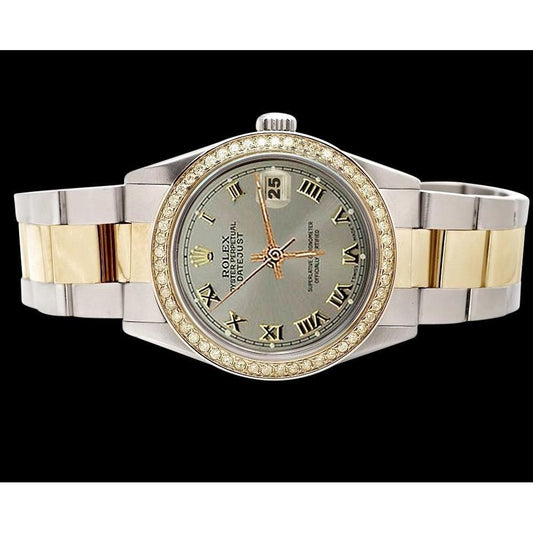 Graues römisches Zifferblatt Datejust-Uhr Rolex Edelstahl & goldene Diamantlünette SCHNELLSET