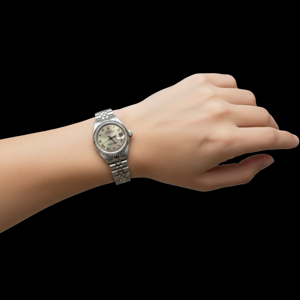 Graues römisches Zifferblatt Rolex Datejust Damen-Lünette Jubiläums-Edelstahl