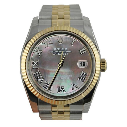 Graues römisches Zifferblatt mit geriffelter Rolex-Herrenuhr Edelstahl & Gold Jubilee Rolex SCHNELLES EINSTELLEN
