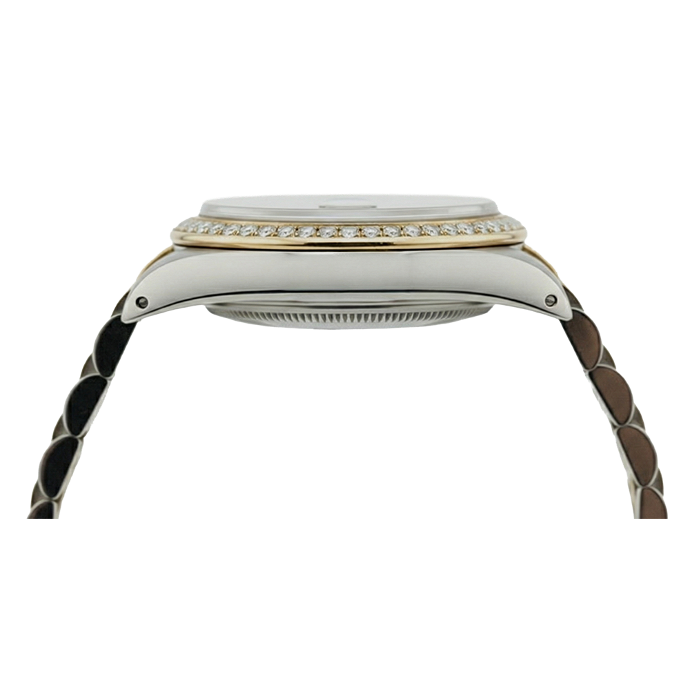 Graues römisches Zifferblatt, Diamantlünette, Edelstahl und goldene Rolex-Damenuhr Datejust