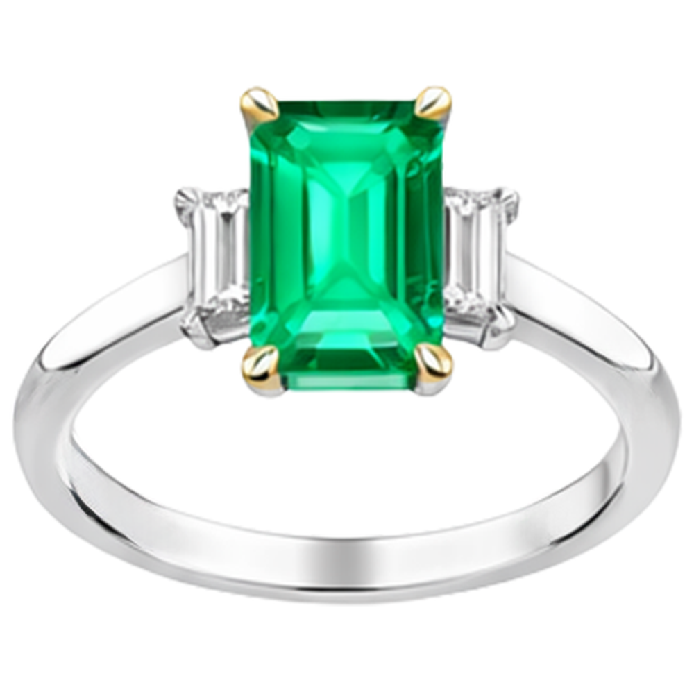 Kolumbianischer Smaragd Treppen-Schliff Schmuckstein-Ring in Zweifarbiges 14K Gold – Frontansicht