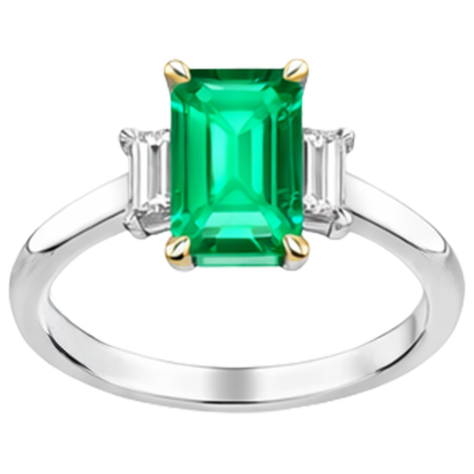 Kolumbianischer Smaragd Treppen-Schliff Schmuckstein-Ring in Zweifarbiges 14K Gold – Frontansicht