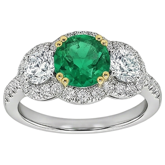 Edler Smaragd Edelstein-Ring 2,50-Karat Bicolor 14K Gold – Frontansicht