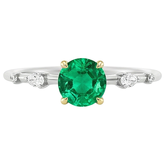 Edler Smaragd Rund-Brillant Schmuckstein-Ring in 14 Karat Zweifarbig Gold – Frontansicht