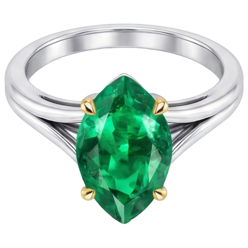 Kolumbianischer Smaragd Edelstein-Ring 3-Karat 14 Karat Zweifarbig Gold – Frontansicht