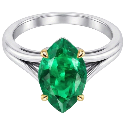 Kolumbianischer Smaragd Edelstein-Ring 3-Karat 14 Karat Zweifarbig Gold – Frontansicht
