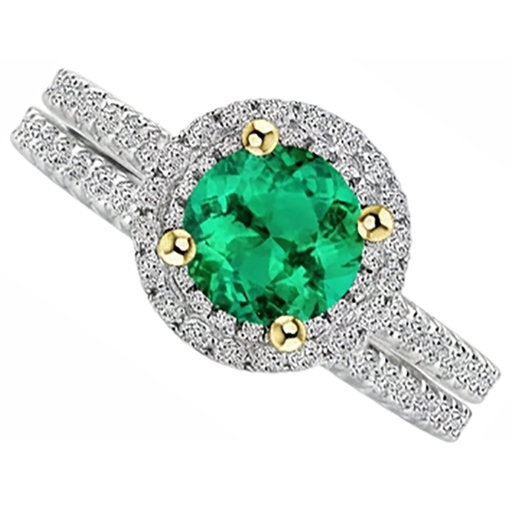 Authentischer Kolumbianischer Smaragd Edelstein-Ring 2,50 Karat 14 Karat Zweifarbig Gold – Seitenansicht