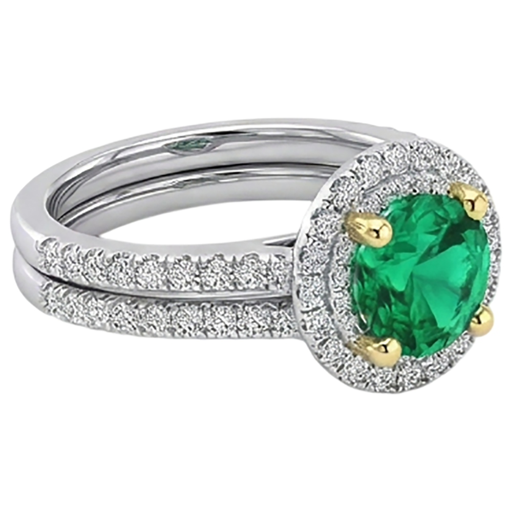 Kolumbianischer Smaragd Edelstein-Ring 2,50-Karat 14 Karat Zweifarbig Gold – Profilansicht