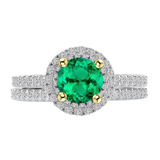 Rund-Brillant Kolumbianischer Smaragd Ring in 14 Karat Zweifarbig Gold – Hauptansicht