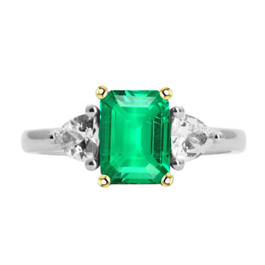 Smaragd-Schliff Kolumbianischer Smaragd Ring in 14 Karat Zweifarbig Gold – Hauptansicht
