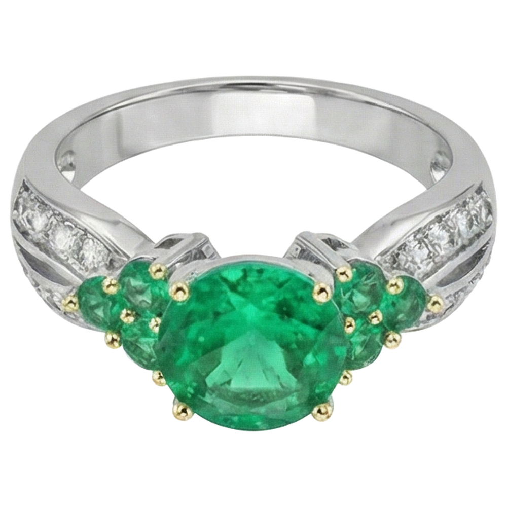Kolumbianischer Smaragd Farbstein-Ring 2-Karat Bicolor 14K Gold – Schrägansicht