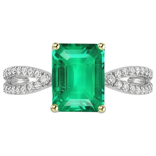 Schmuckstein-Ring Bicolor 14K Gold mit Kolumbianischer Smaragd – Frontansicht