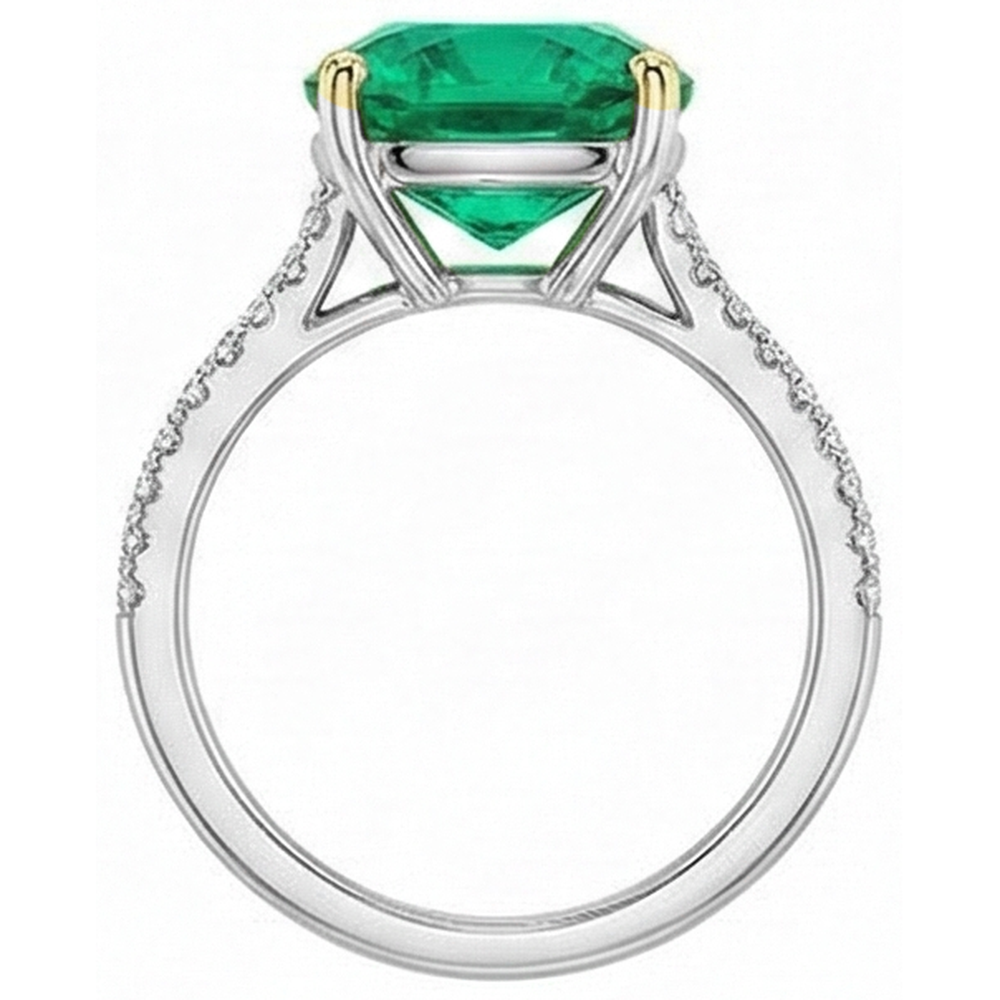 Erdgewonnener Kolumbianischer Smaragd Edelstein-Ring 4 Karat Bicolor 14K Gold – Draufsicht