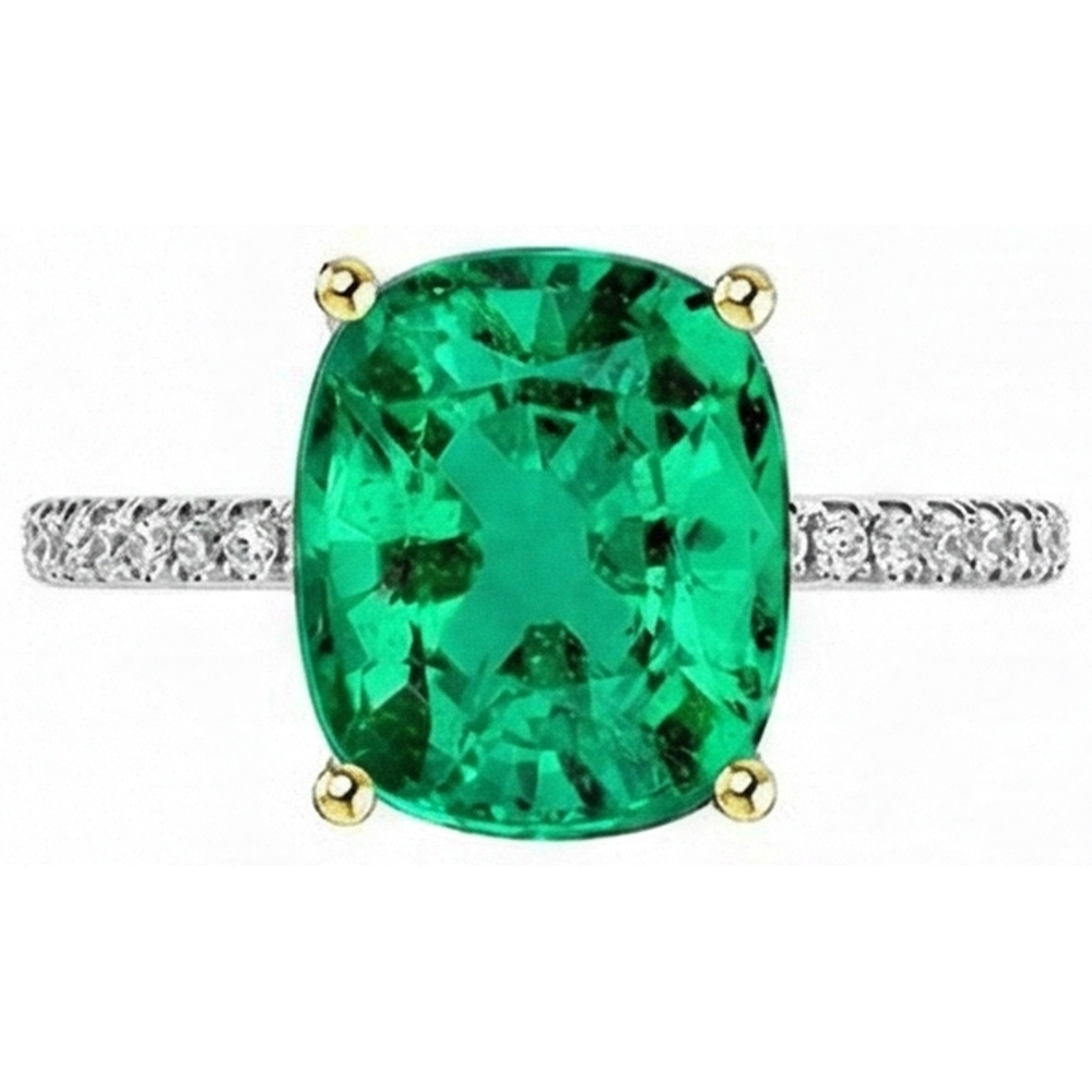 Erdgewonnener Kolumbianischer Smaragd Edelstein-Ring 4 Karat Bicolor 14K Gold – Frontansicht