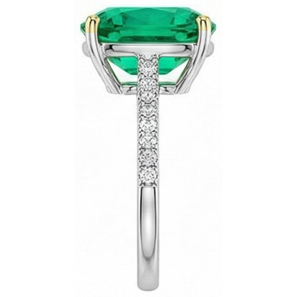 Kolumbianischer Smaragd Cushion Edelstein-Ring in Bicolor 14K Gold – Profilansicht