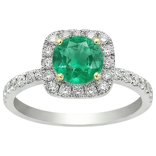 Echter Edler Smaragd Schmuckstein-Ring 3 Karat Zweifarbiges 14K Gold – Frontansicht