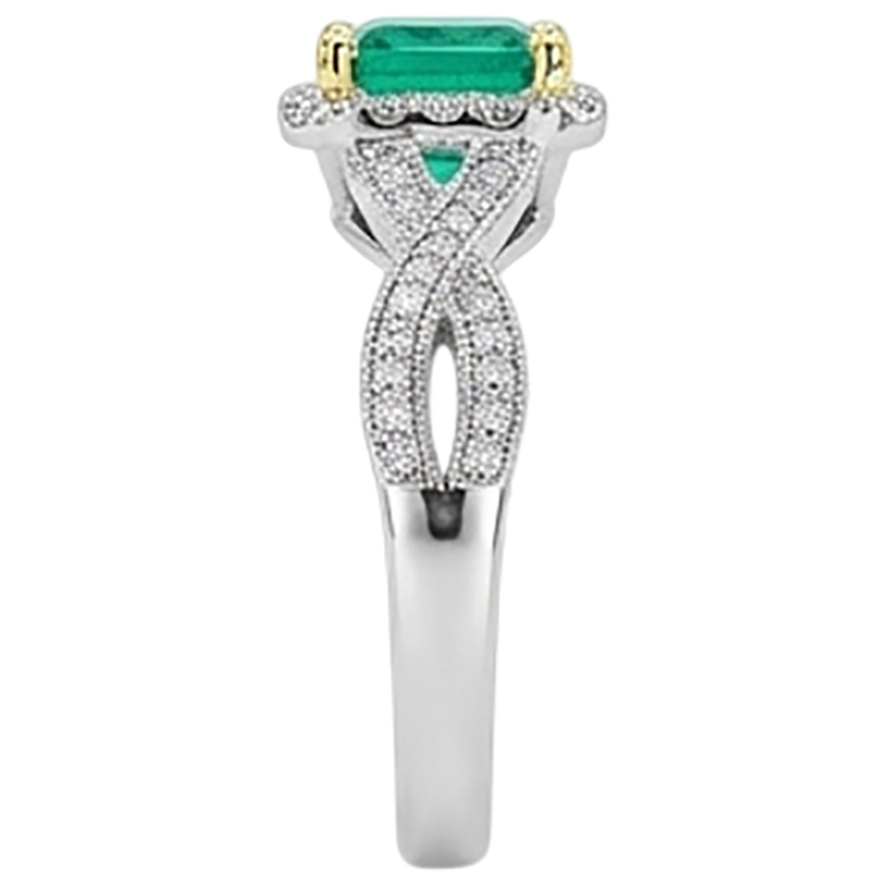 Edler Smaragd Edelstein-Ring 2,50-Karat Bicolor 14K Gold – Draufsicht