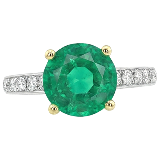 Naturreiner Kolumbianischer Smaragd Schmuckstein-Ring 2,50 Karat 14 Karat Zweifarbig Gold – Frontansicht