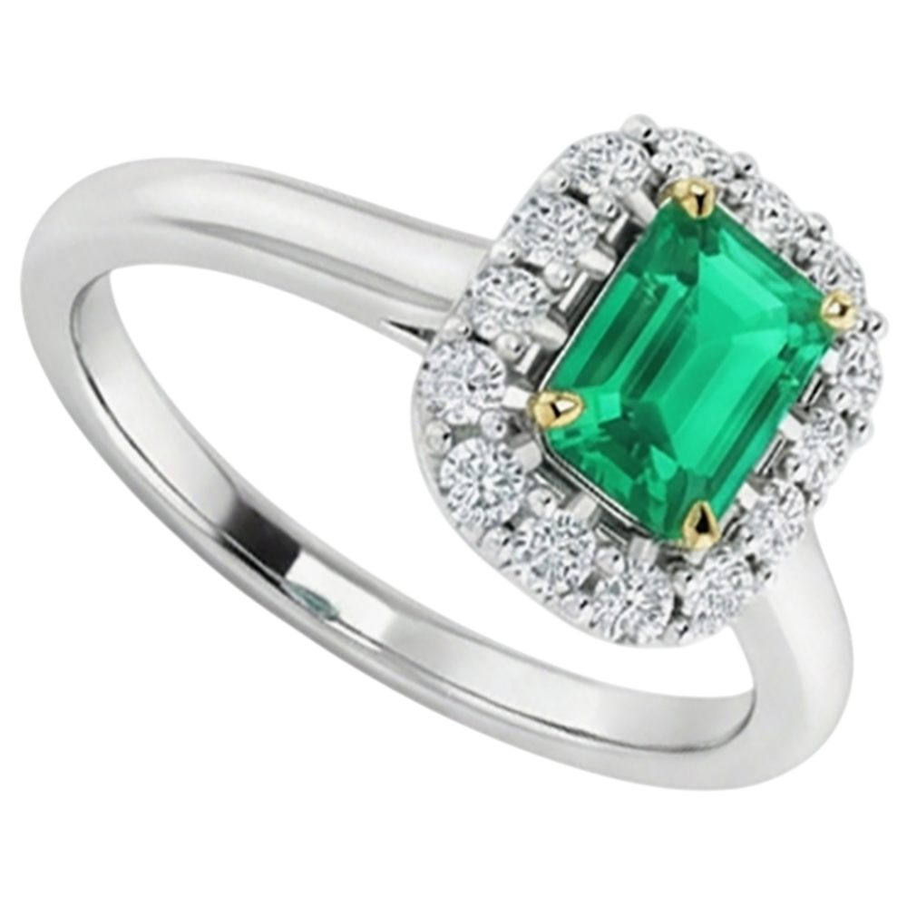 Smaragd-Schliff Smaragd Ring in Zweifarbiges 14K Gold – Profilansicht