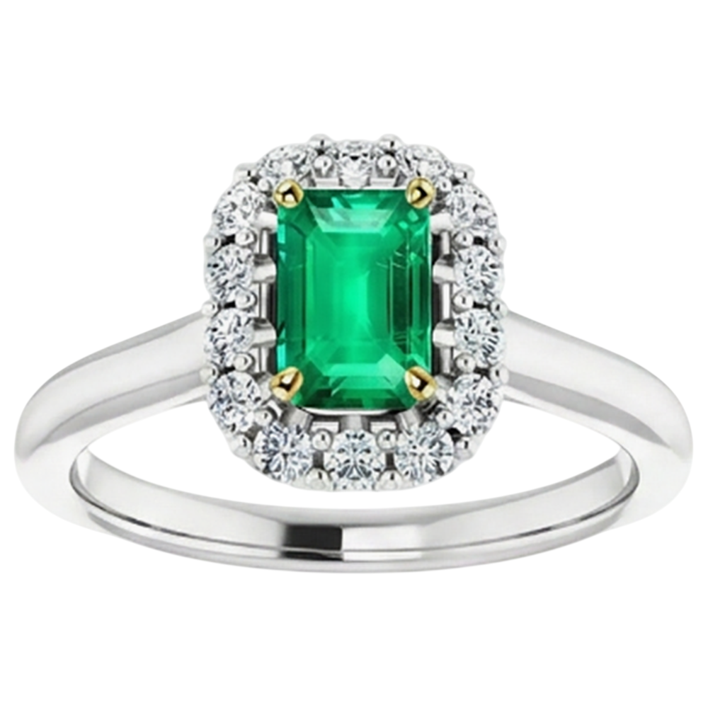 Farbstein-Ring Zweifarbiges 14K Gold mit Smaragd – Schrägansicht